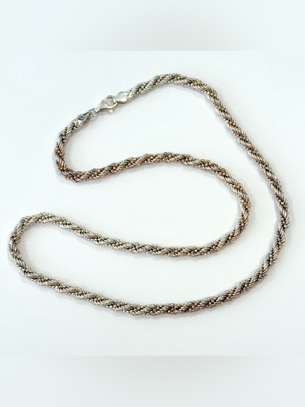 Vintage 925 Sterling Silver 19” Graduated Twisted Rope Ball Bead Chain 14.92 G